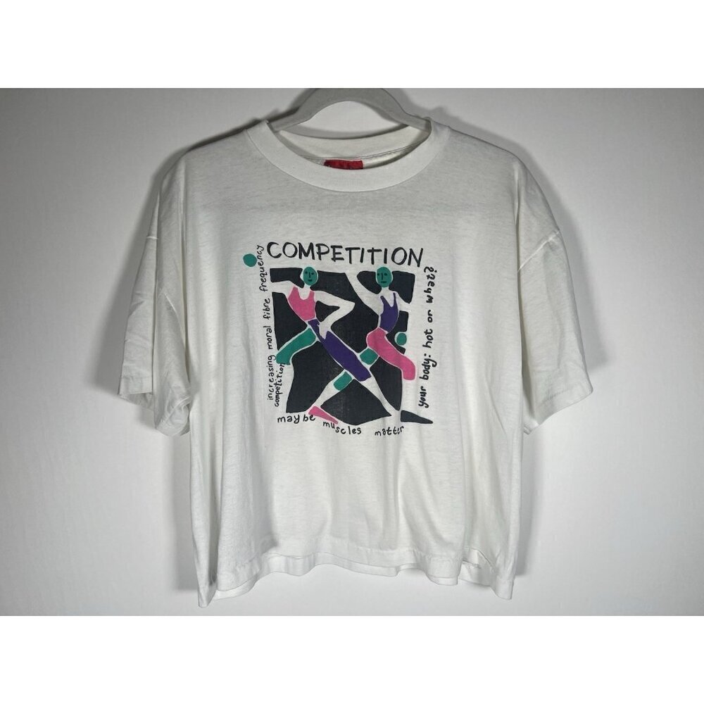 Vintage 90s Jazzercise neon aerobics graphic single stitch boxy tshirt XL retro